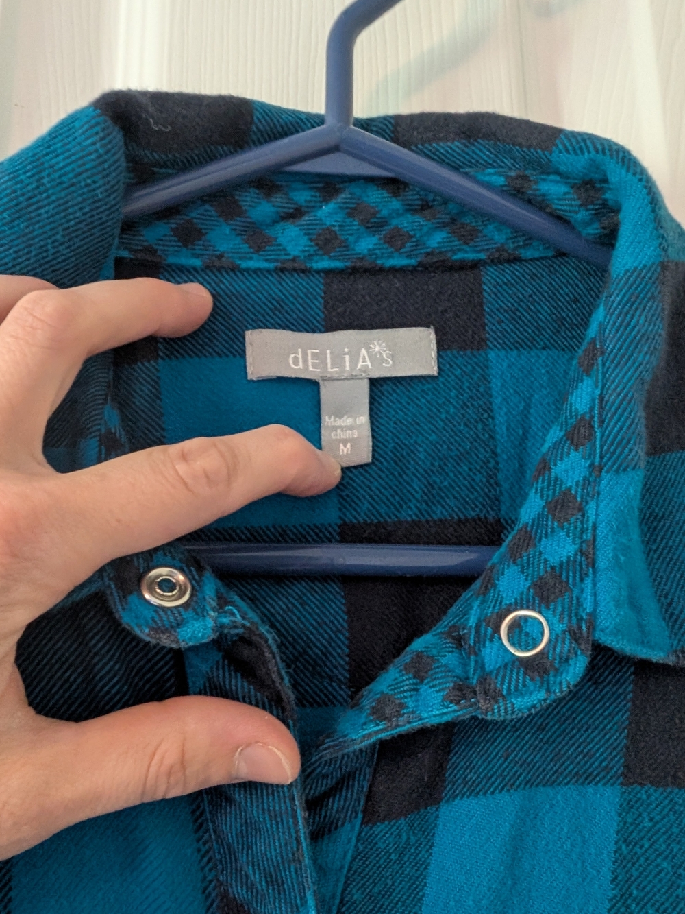 dELiA*s Blue & Black Plaid Button-Front Flannel Shirt - Picture 2 of 4